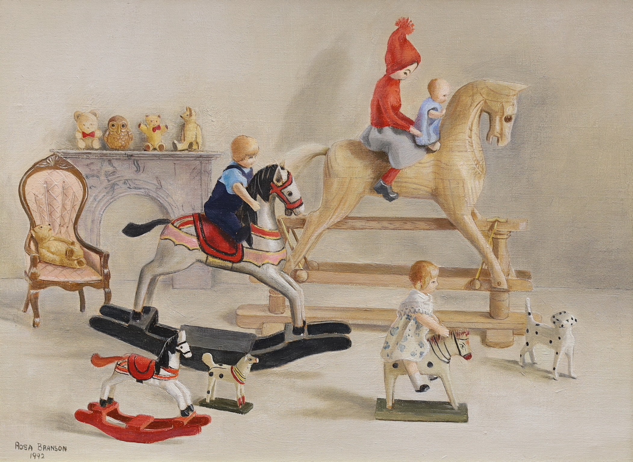 Rosa Branson (b.1933), oil on canvas, 'Rocking horses', signed and dated 1992, 30 x 40cm